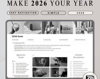 2026 Digital Goal Planner Simple Goal Tracker & Annual Vision Board for New Year's Resolutions Notion Template Aesthetic Life Goals Setting