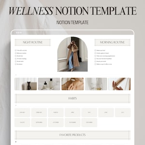 Notion wellness planner template aesthetic digital journal planner for notion template planner adhd notion self care habit tracker template