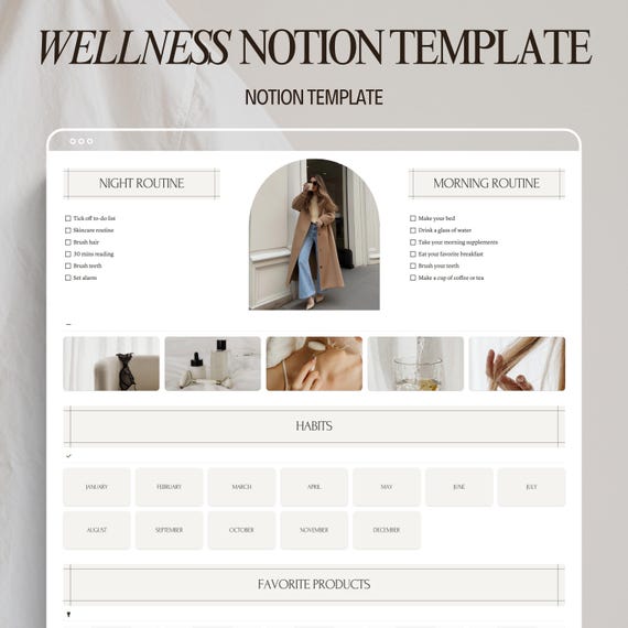 Notion wellness planner template aesthetic digital journal planner for notion template planner adhd notion self care habit tracker template