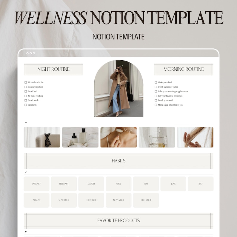Notion wellness planner template aesthetic digital journal planner for notion