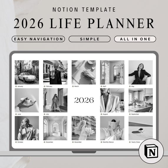 2026 Notion Life Planner Template All In One Notion Dashboard That Girl Aesthetic Notion Template Minimal Personal Planner ADHD Notion Daily