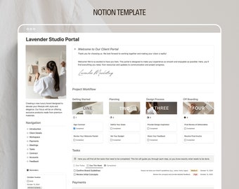 Modelo de portal do cliente Notion Painel de gerenciamento de clientes para freelancers Gerenciamento de projetos Rastreamento de pacotes de boas-vindas para designers gráficos