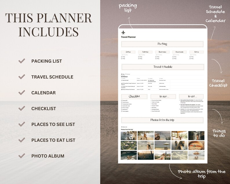 Travel Planner Digital Packing List Summer Holiday Notion Template ...