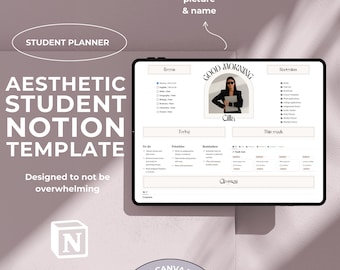 Notion template student planner, aesthetic academic notion dashboard, college planner study assignment tracker