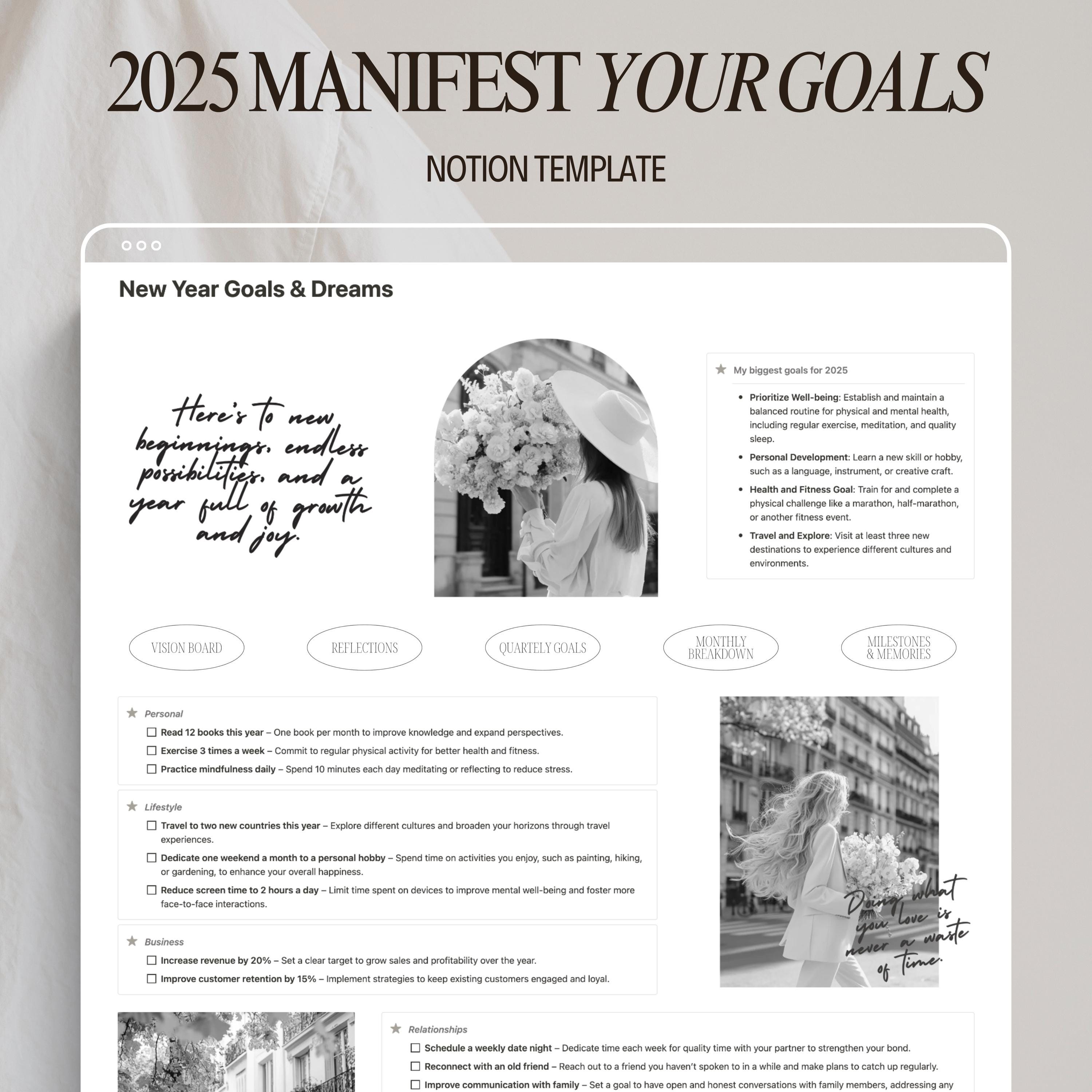 New Year Resolution Planner Notion Template Goals Planner Monthly ...