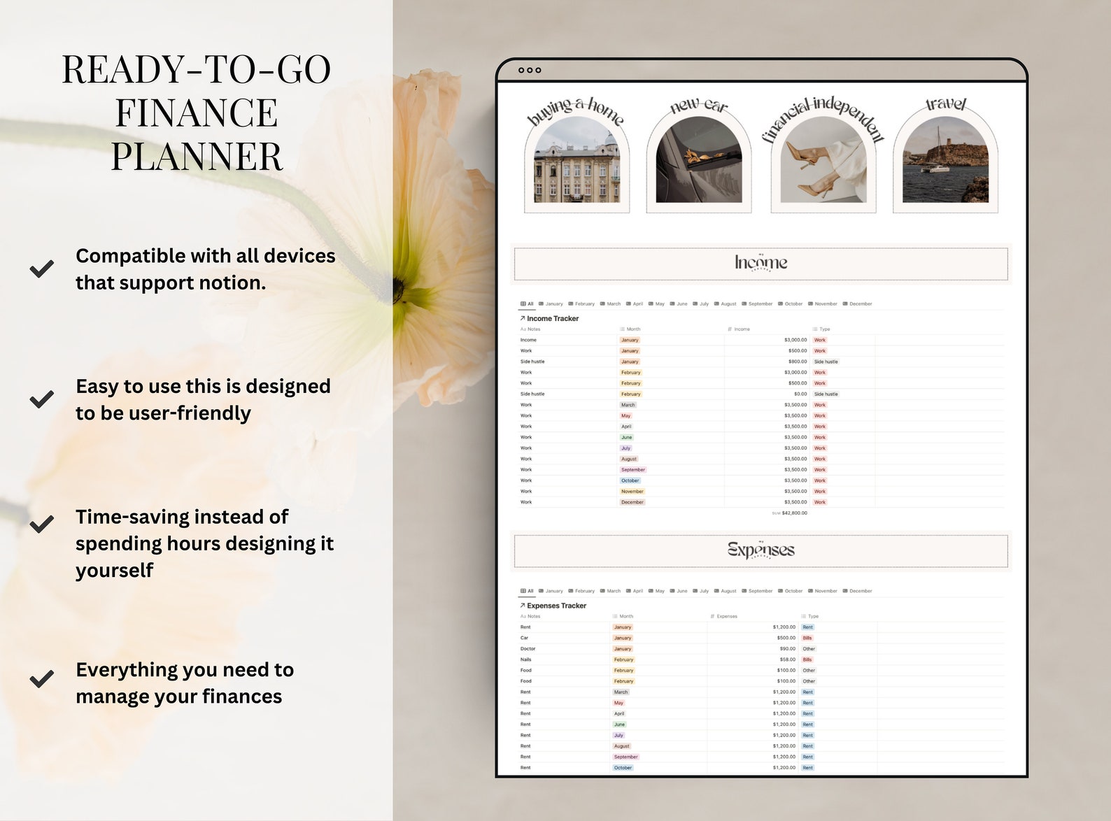 Notion Finance Tracker Template Budget Planner Income and Expenses ...