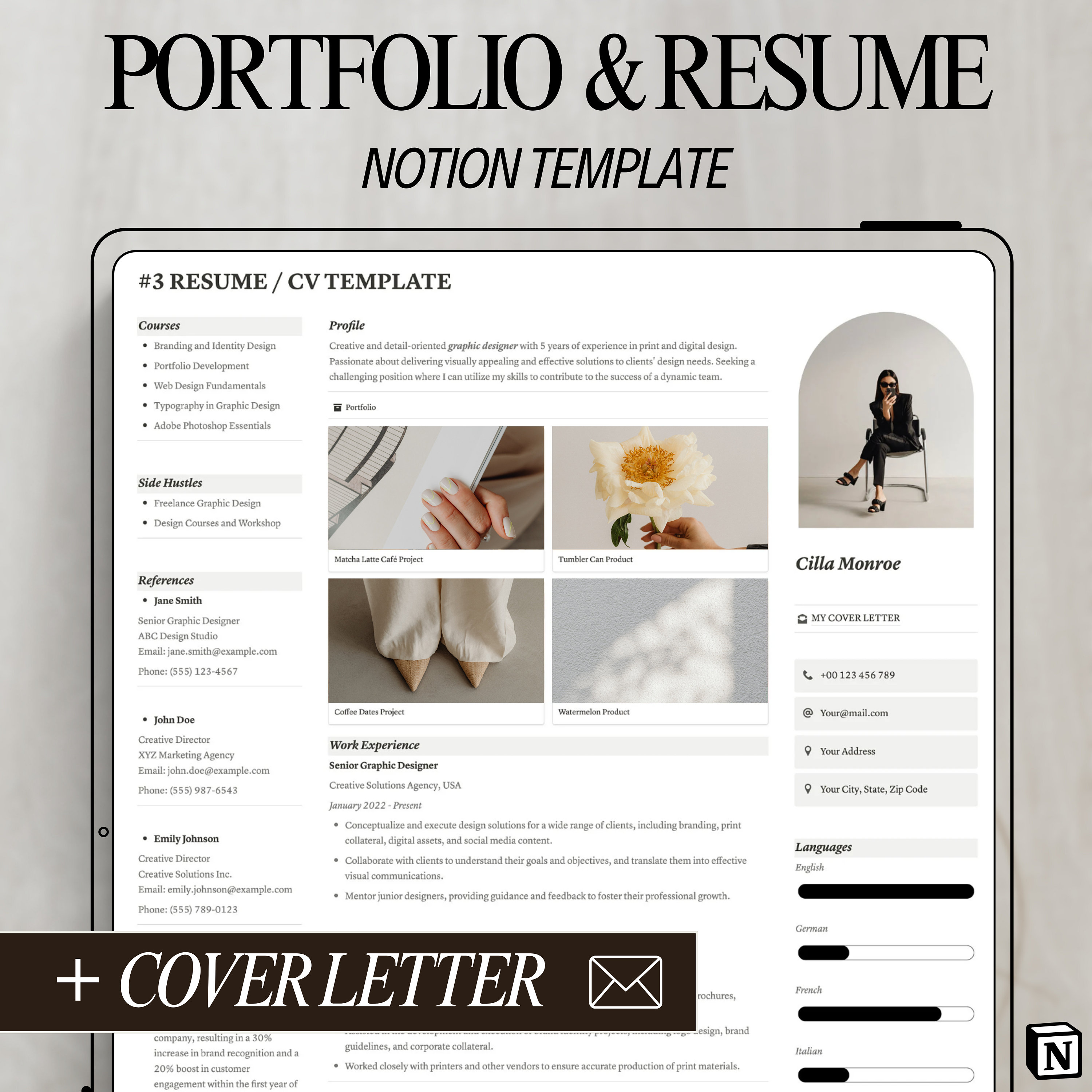 Portfolio Resume Template With Cover Letter Notion Template for Work