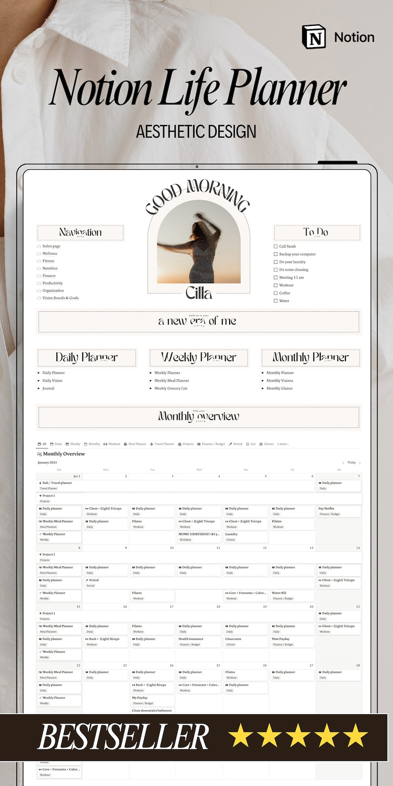 Notion Template Personal Life Planner Pink Notion Life Dashboard Template