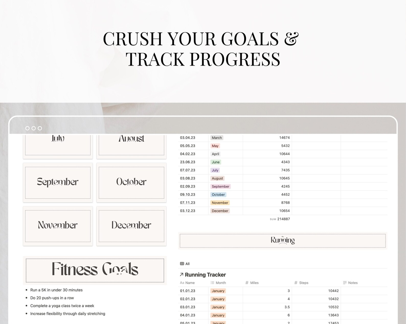Notion Fitness Planner Template Aesthetic Gym Planner Calendar Running ...