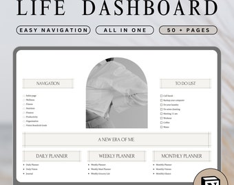 Minimalist beige notion planner template with photo insert all-in-one notion template for finance fitness wellness and all life organization