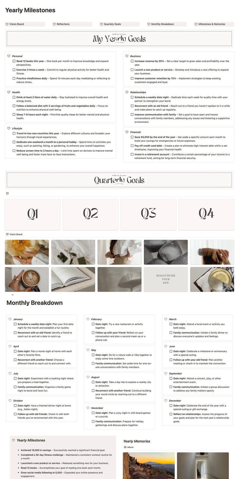 goals and milestones tracking yearly goals