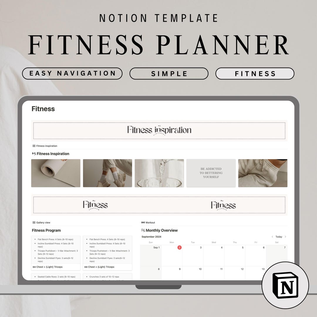 Notion Fitness Planner Template Aesthetic Gym Planner Calendar Running ...