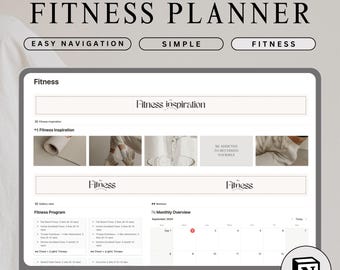 Modelo de planejador de condicionamento físico Notion, calendário de planejamento de academia estética, rastreador de corrida, fotos de progresso, rotina de exercícios, inspiração para exercícios físicos