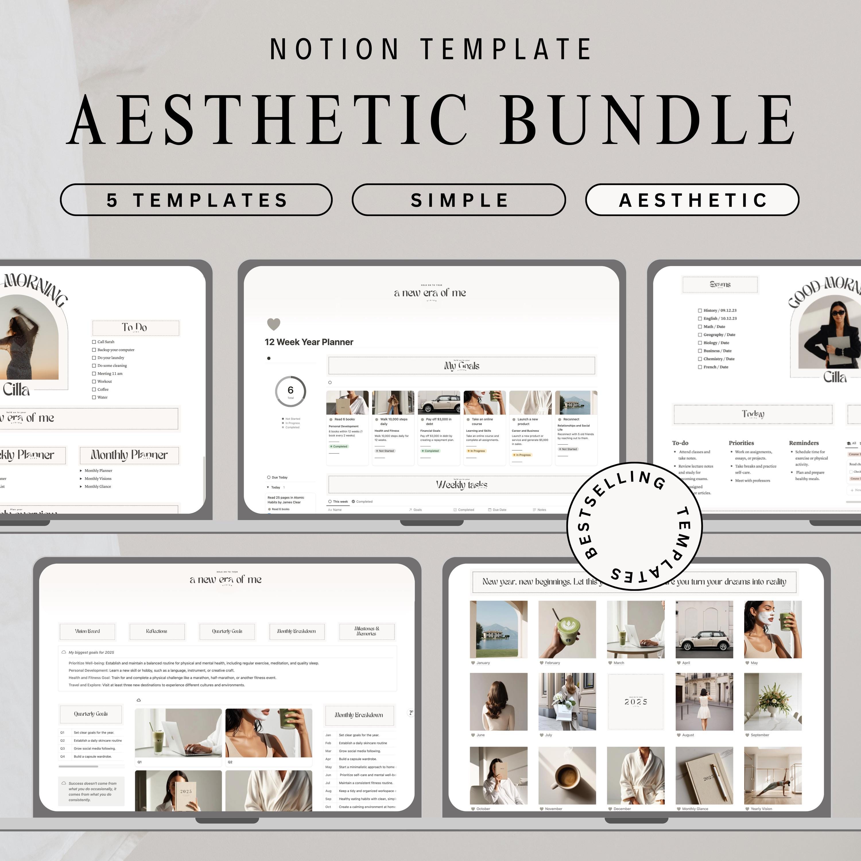 All-in-One Aesthetic Notion Templates Bundle for 2025 Notion Life Planner Theme Pack Templates for Personal Planning and Goal Tracking