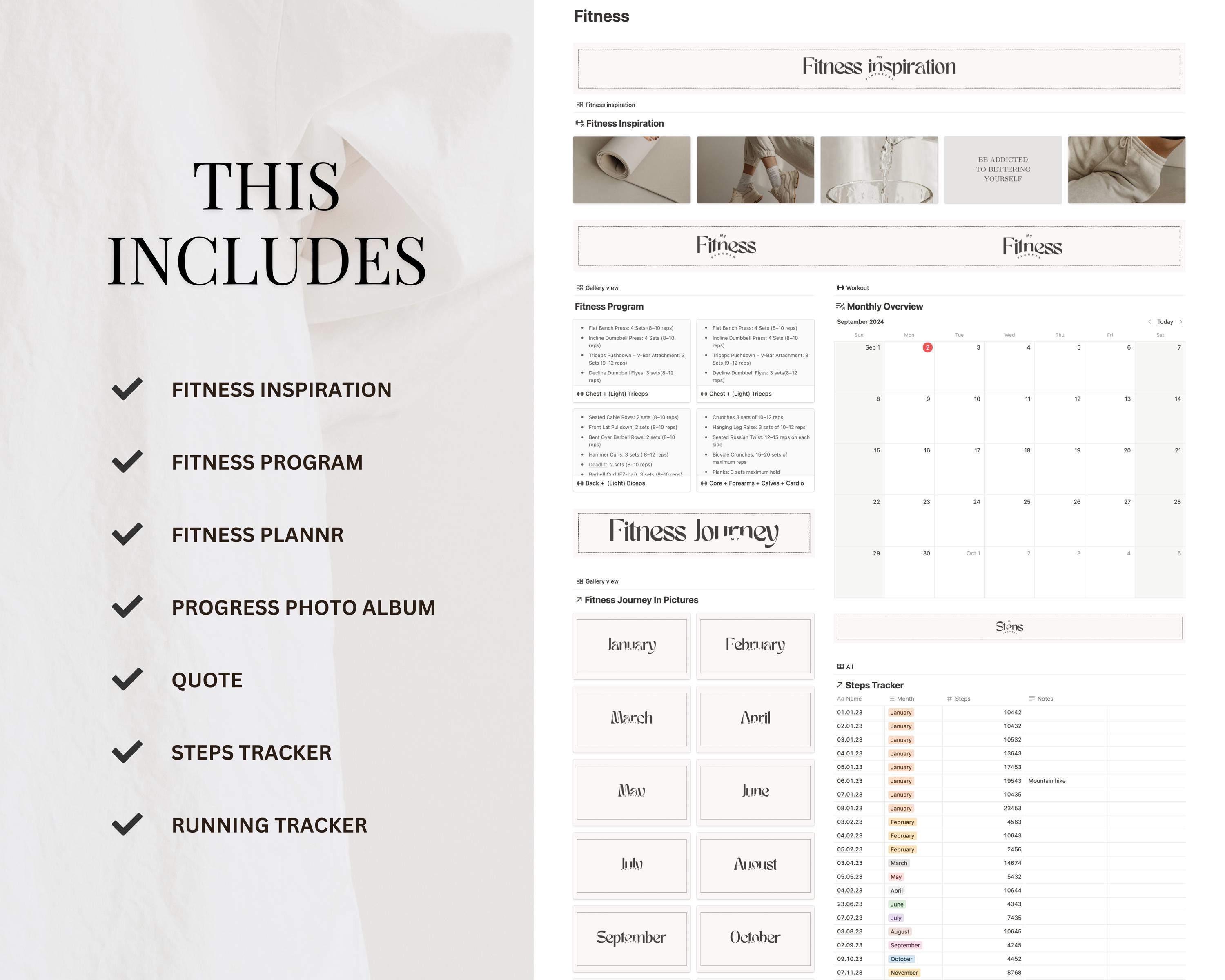 Notion Fitness Planner Template Aesthetic Gym Planner Calendar Running ...