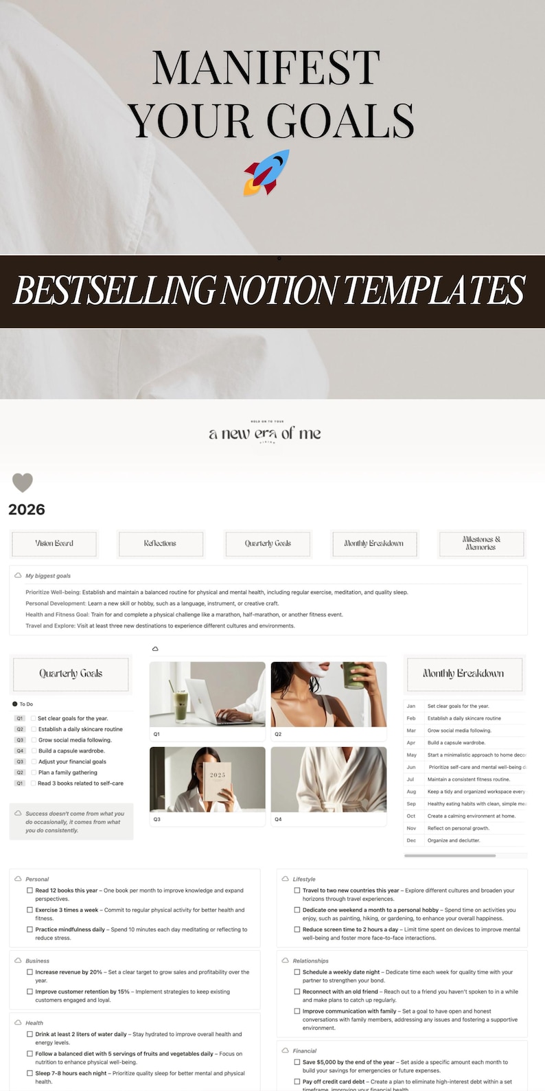 Goal Setting Planner 2026 Notion Goal Planner Template Life Vision Planner