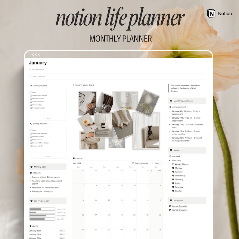 Notion Template for Daily Weekly and Monthly Planning Calendar Notion ...