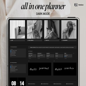 Notion template minimalist black planner