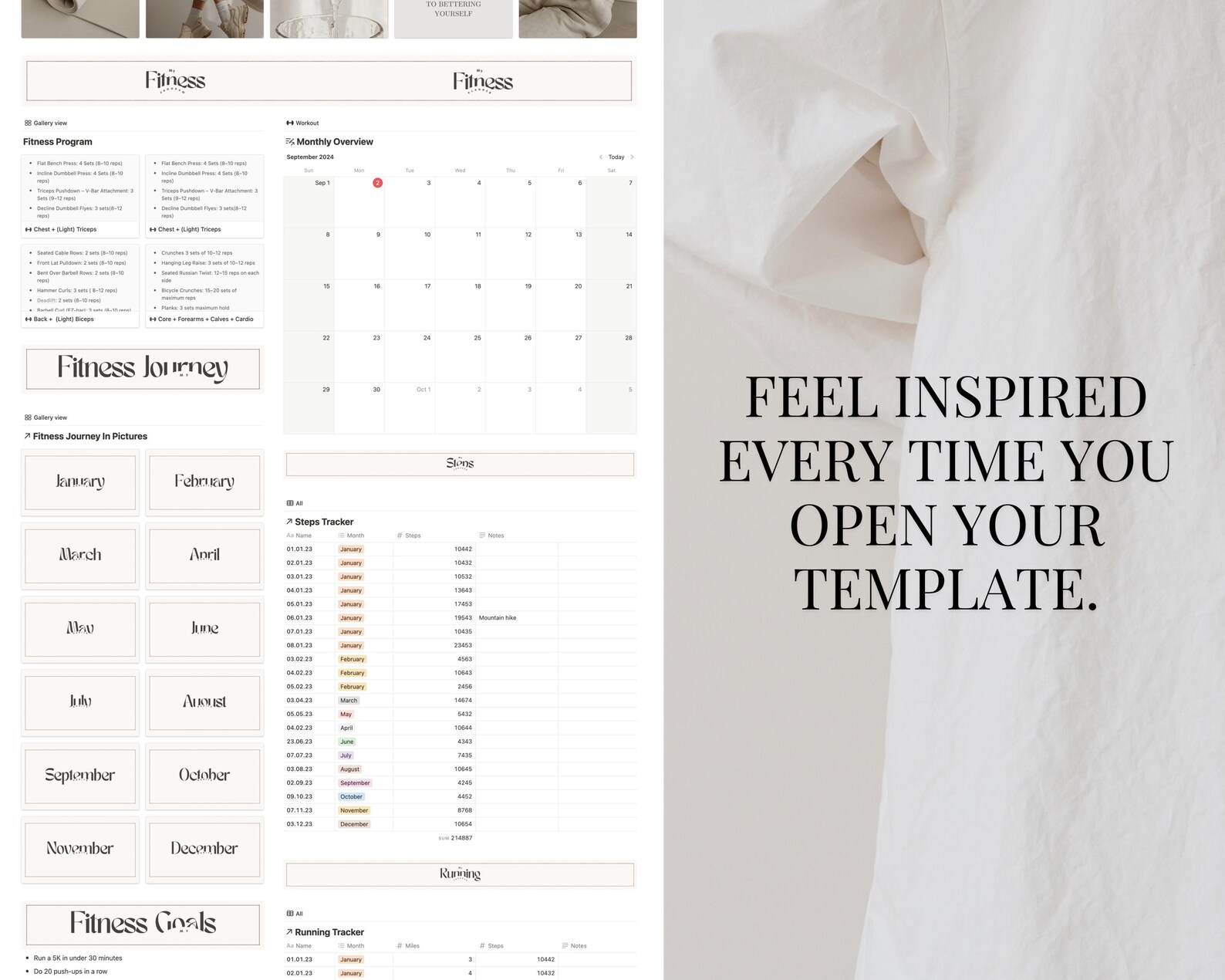 Notion Fitness Planner Template Aesthetic Gym Planner Calendar Running ...