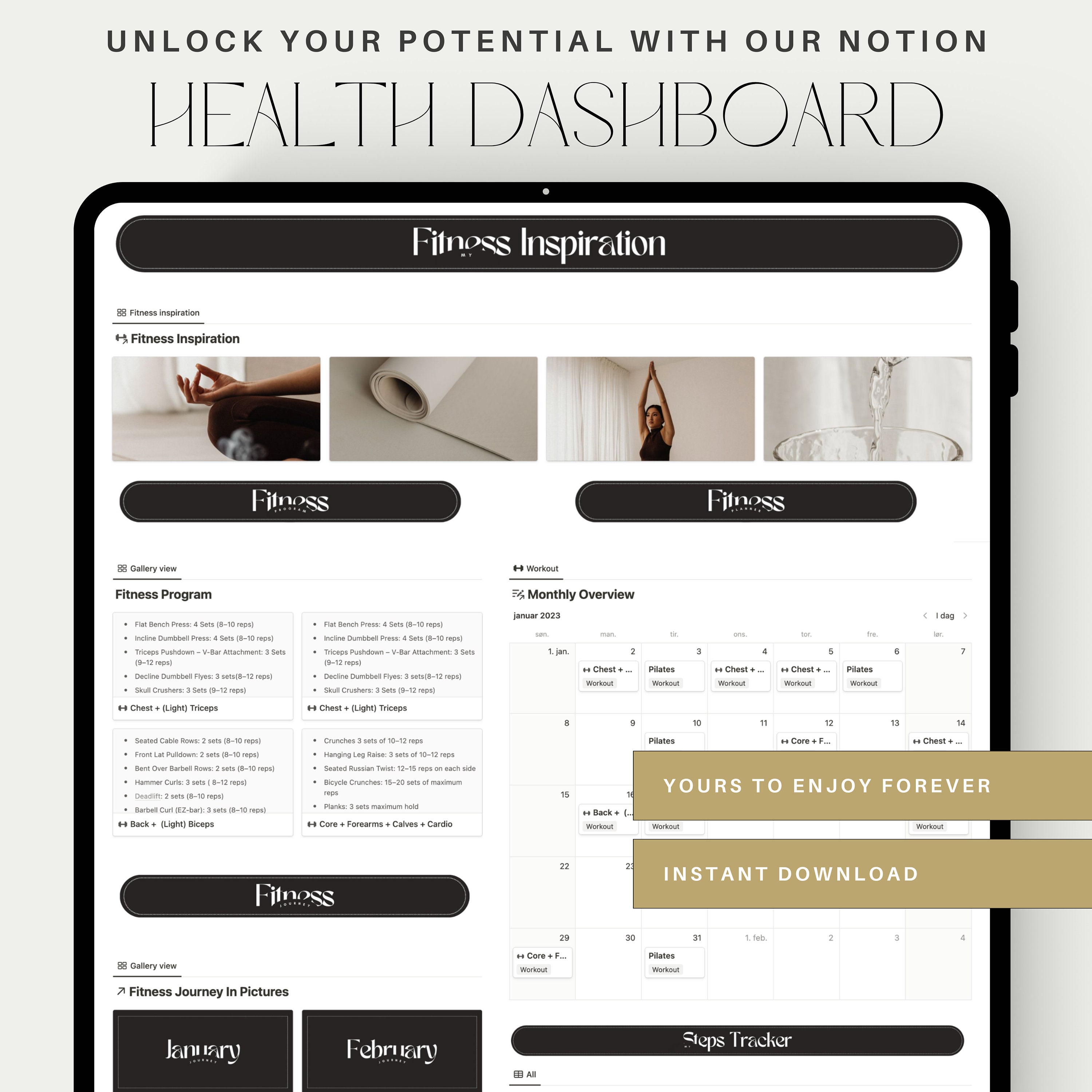 Simple Fitness Tracker Notion App for Women Workout Routine Program Weight Loss Journey Running ...