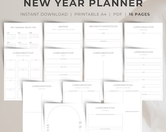Minimalist 2025 New Year goals planner printable for reflection New Year resolutions printable Year in Review 2025 New Year tracker