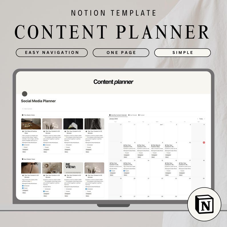 Simple Content Planner Notion Template for Social Media Planning Content