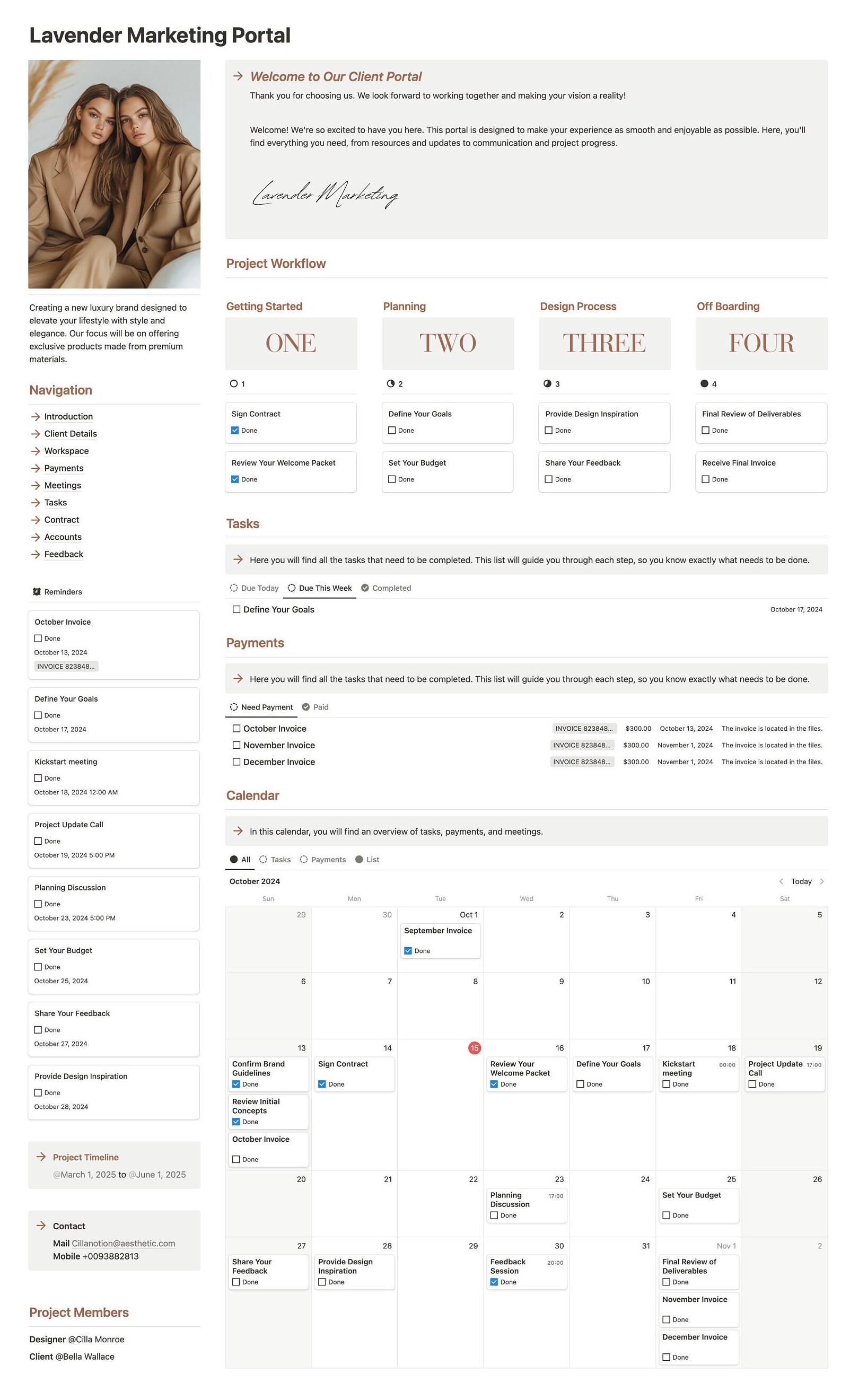 Boheme Client Management Portal for Freelance Designers Notion Template ...