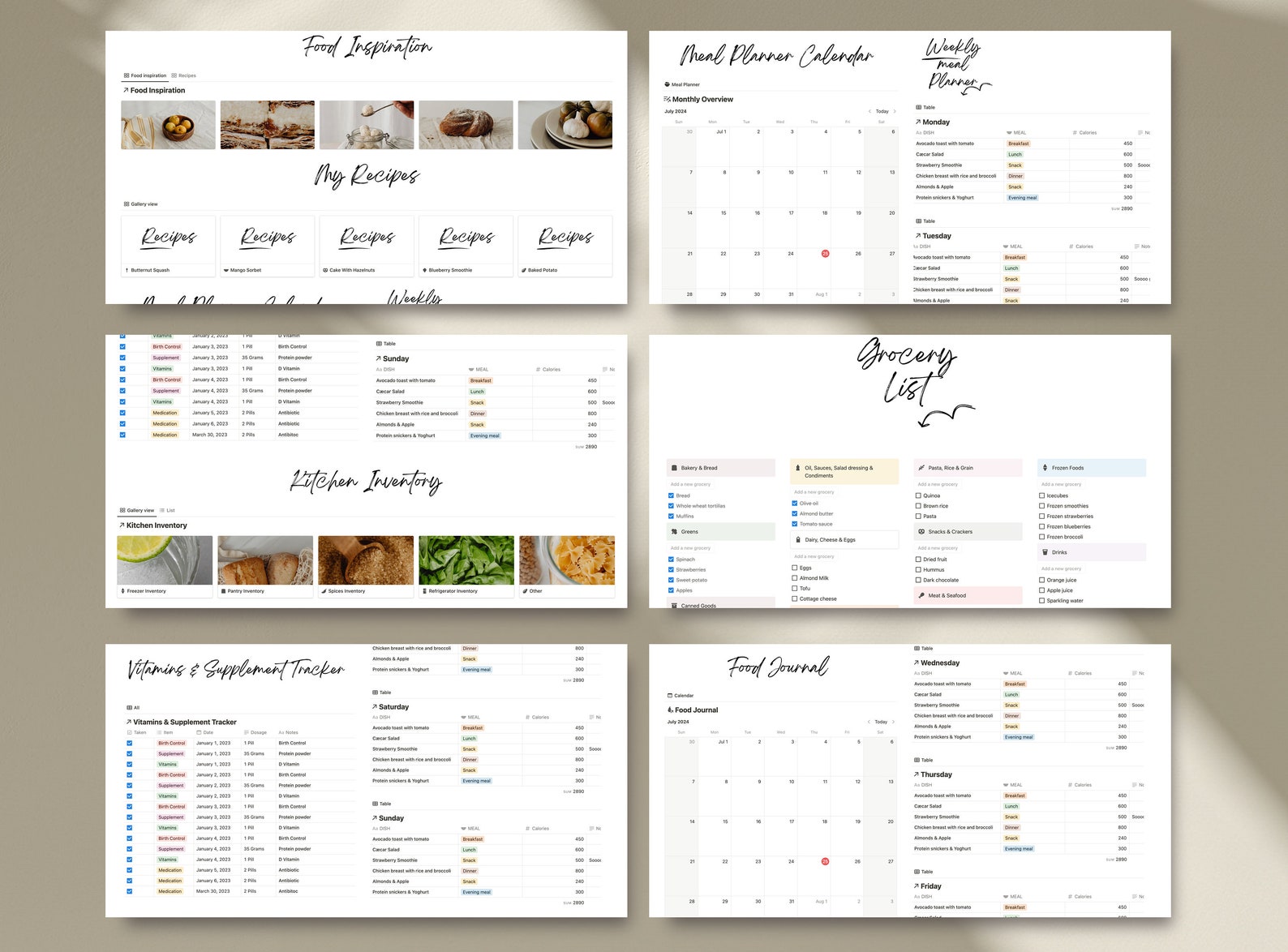 Healthy Girl Notion Template Meal Planner Nutrition Dashboard Food Journal for That Girl Digital ...