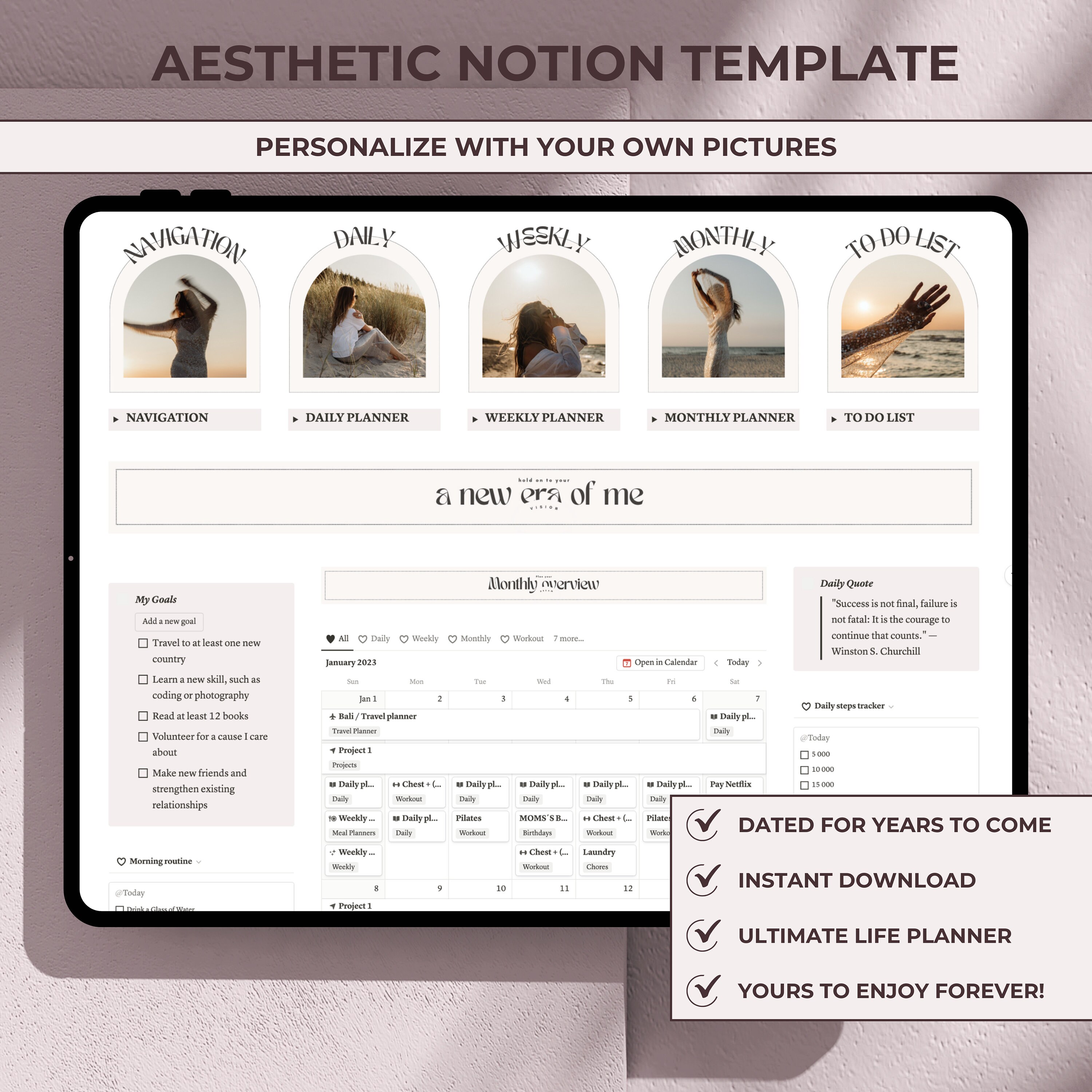 Notion Life Planner Pink All in One Template Digital Productivity ...