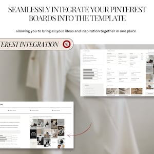 Puede incluir: Una captura de pantalla de una pantalla de ordenador que muestra una plantilla de planificador mensual con una secci&oacute;n para tableros de Pinterest. La plantilla incluye secciones para objetivos mensuales, progreso de la vida y un planificador mensual. La secci&oacute;n de tableros de Pinterest muestra una cuadr&iacute;cula de im&aacute;genes de un tablero de Pinterest.