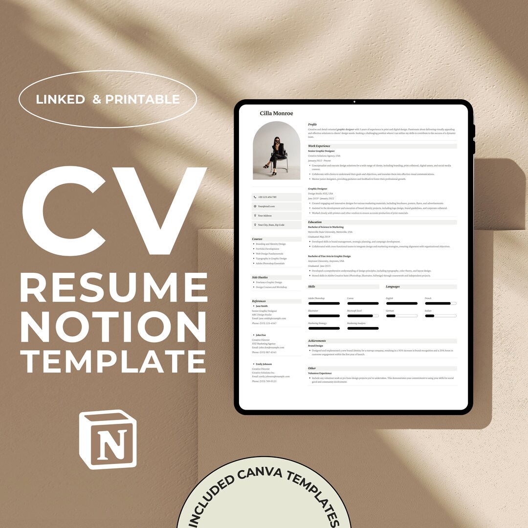 Notion Example Cv Notion Cv Template, Resume Template, Canva Template, Digital Downloads ...
