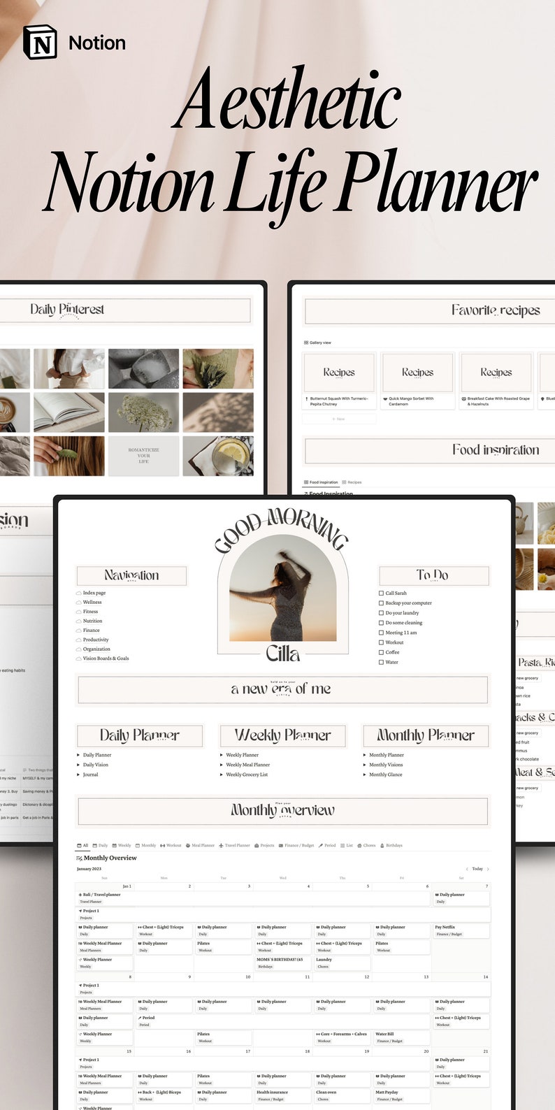 Aesthetic Notion Template Life Planner Minimalist Dashboard Digital ...