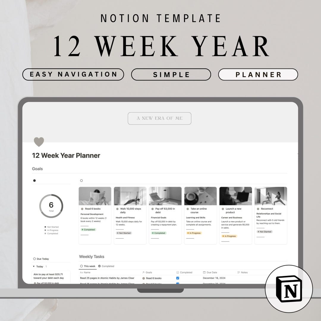 12 Week Year Planner Notion Template Goal Setting Planner 2026 Vision ...
