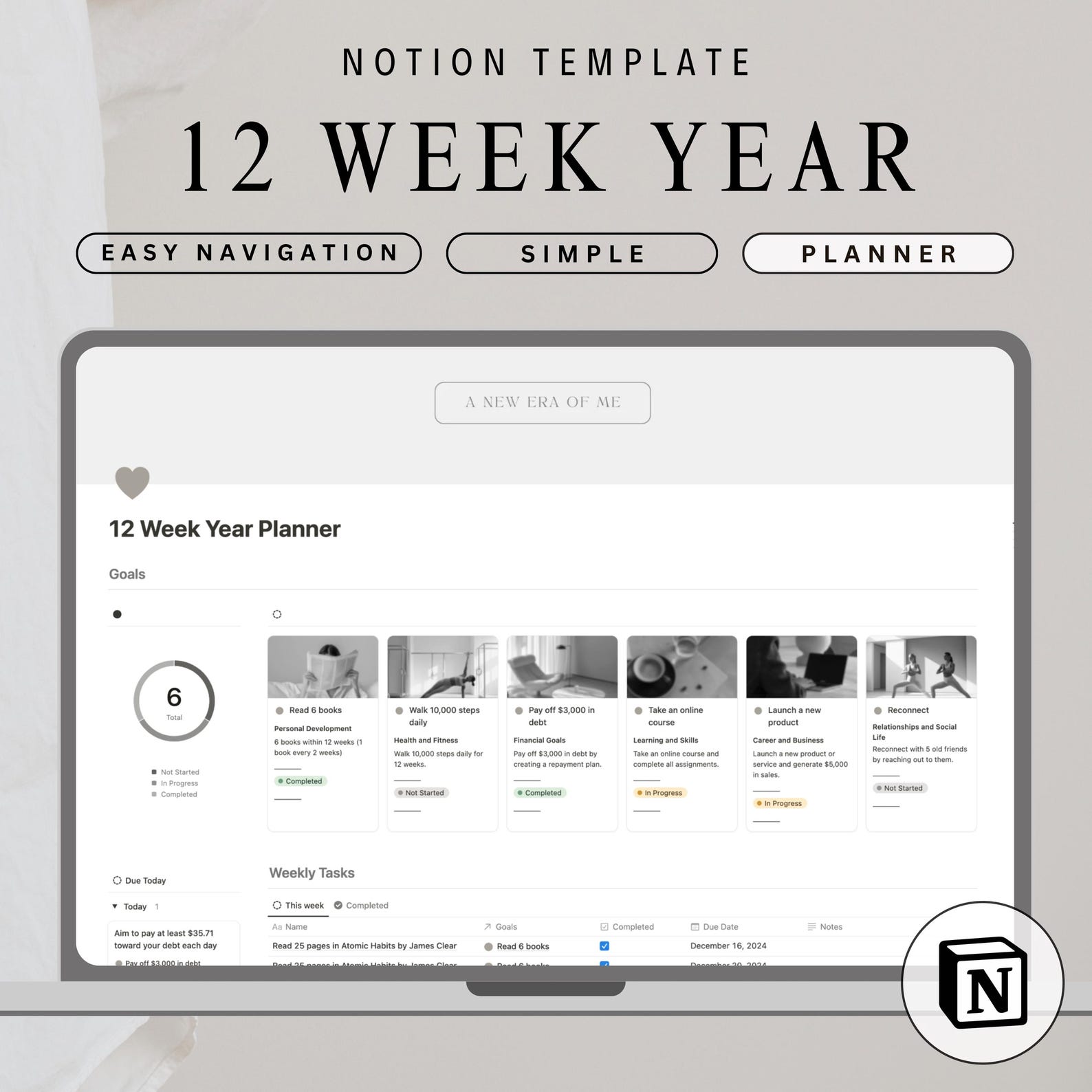 12 Week Year Planner Notion Template Goal Setting Planner 2026 Vision ...