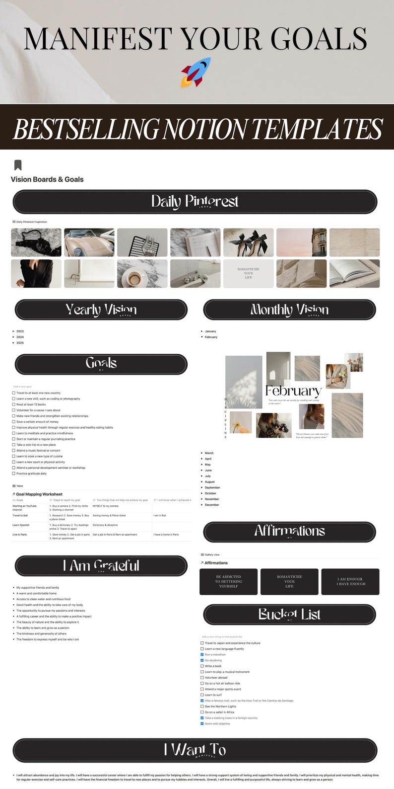 Notion Vision Board Goals Template Manifestation Journal Life Planner ...