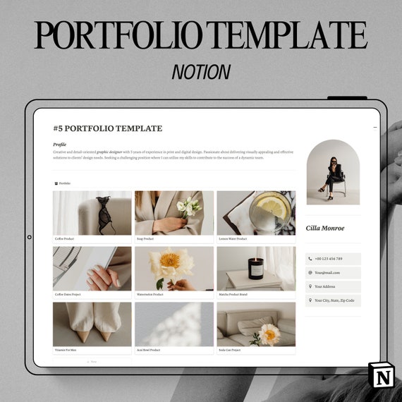 Notion portfolio template resume digital customizable notion template for creative portfolios minimalist notion template for showcasing