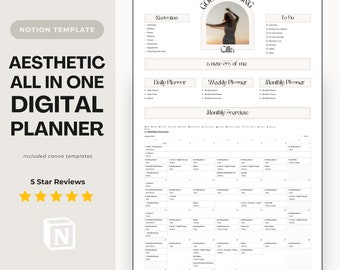 digital planner 2026 notion aesthetic template calendar all in one dashboard goal setting fitness planner meal tracker and more