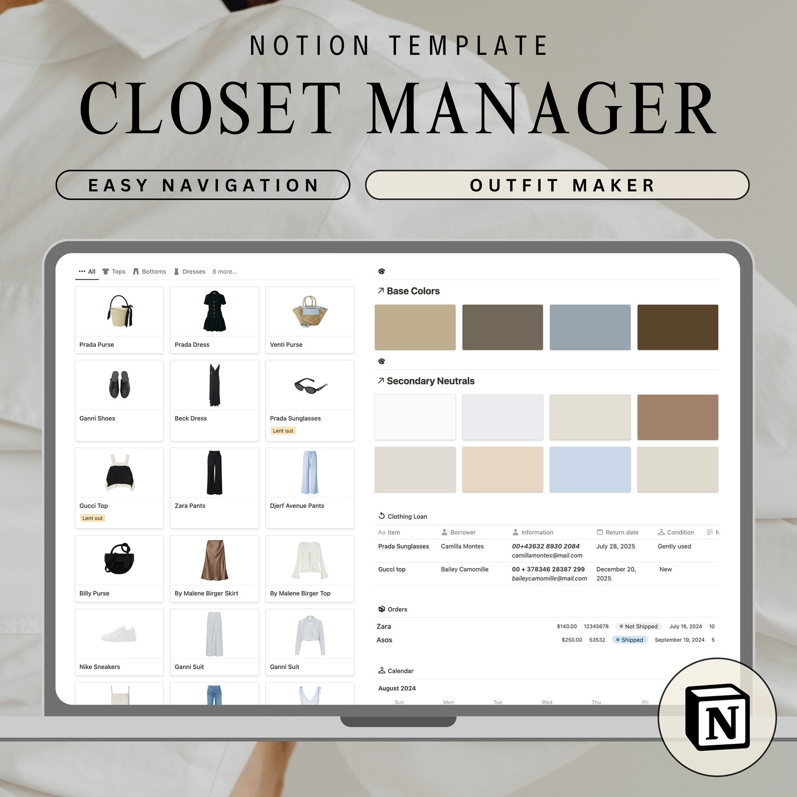 Notion Closet Organizer Template for Managing Your Wardrobe Manager ...