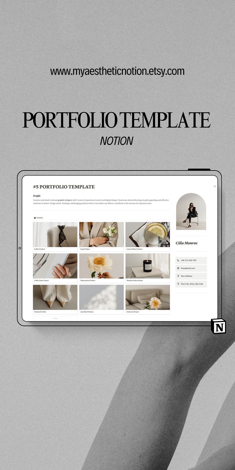 customizable notion template for creative portfolios