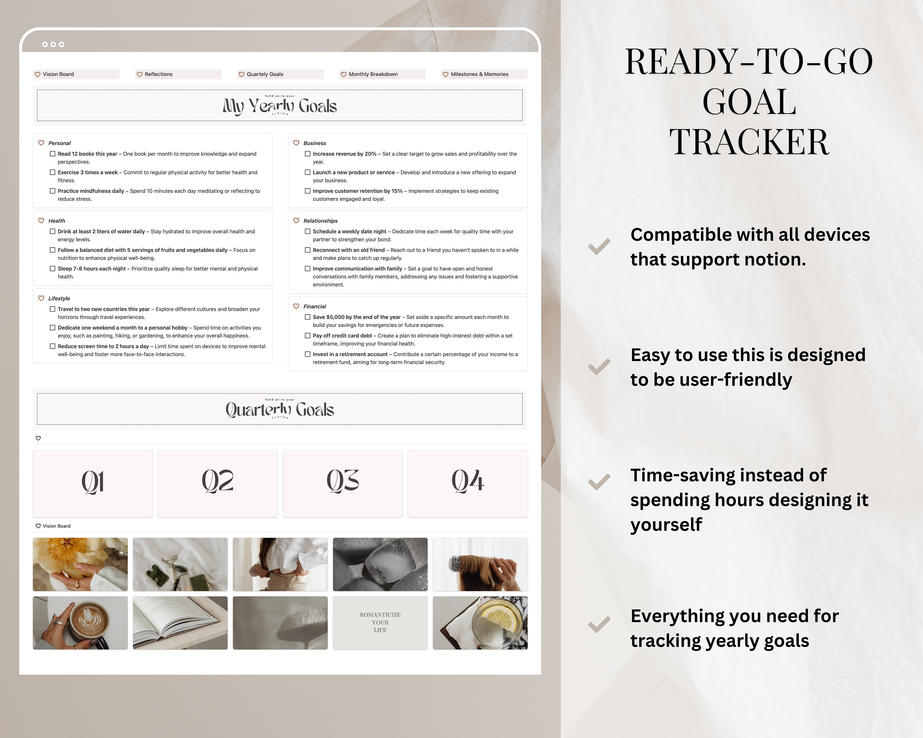 Notion Goal Planner Template for Quarterly Goals and Milestones ...