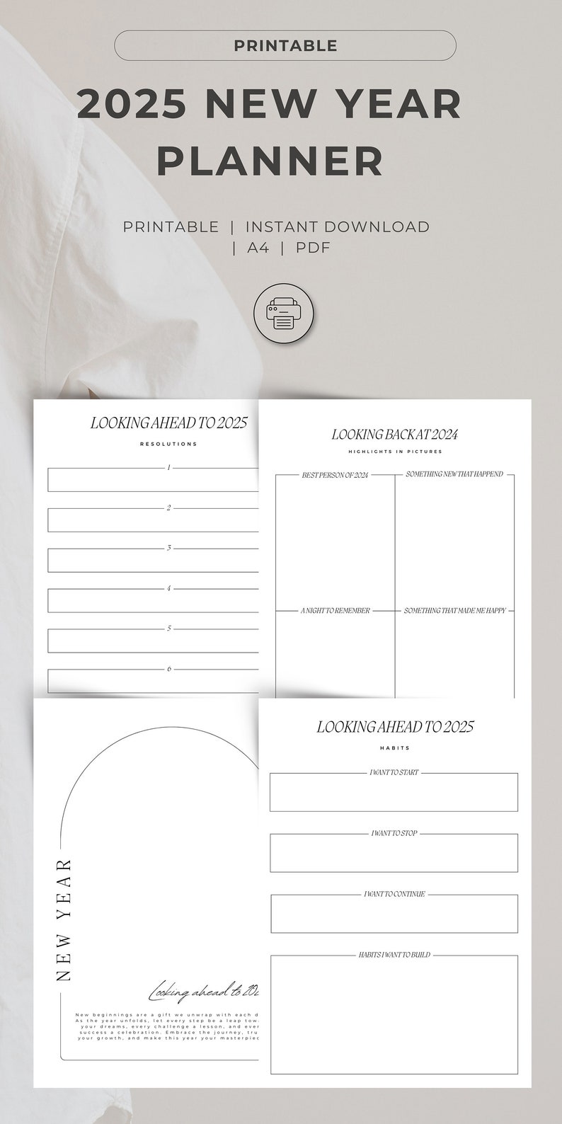 Printable Goal Planner Bundle With Monthly and Yearly Goals for New