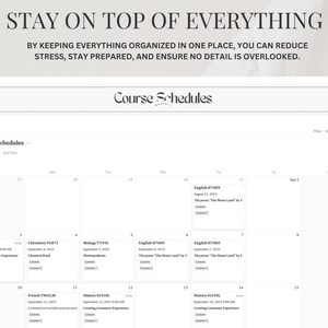 May include: A calendar view showing course schedules for September 2023. The calendar is divided into days of the week, with each day showing the name of the course, the date, and the course description. The courses include History, Chemistry, Biology, English, and French.