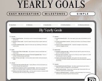 Digital Goal Tracker Template for Achieving Milestones Goal Planner with Vision Board and Reflection Pages Quarterly Goals Yearly Notion