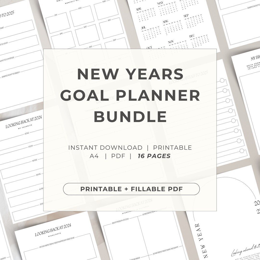 Printable Goal Planner Bundle With Monthly and Yearly Goals for New