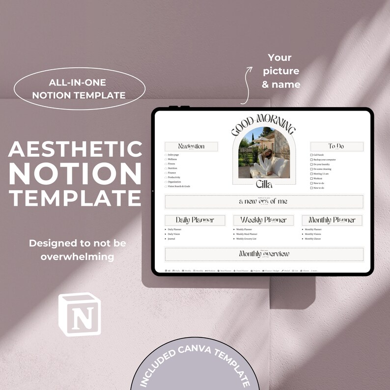 Notion Template Aesthetic Planner Minimalist Dashboard Etsy Norway