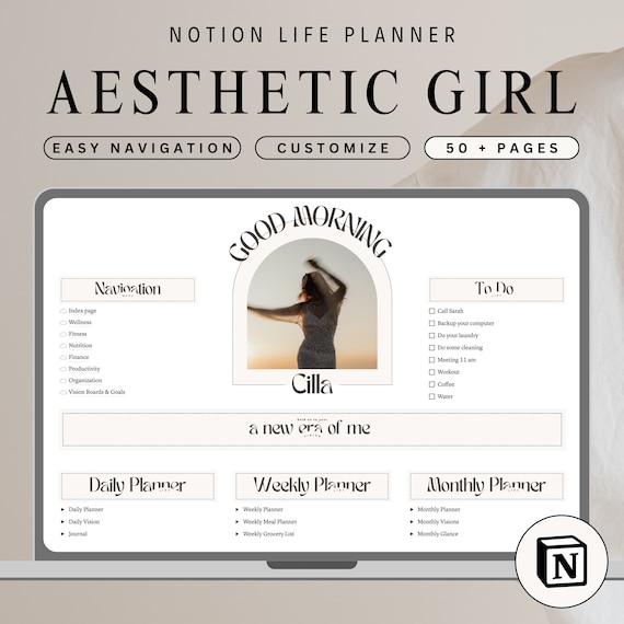Aesthetic Notion Planner Template 2027 Daily Digital Planner for Notion Template Personal Life Planner Pink Notion Life Dashboard Template