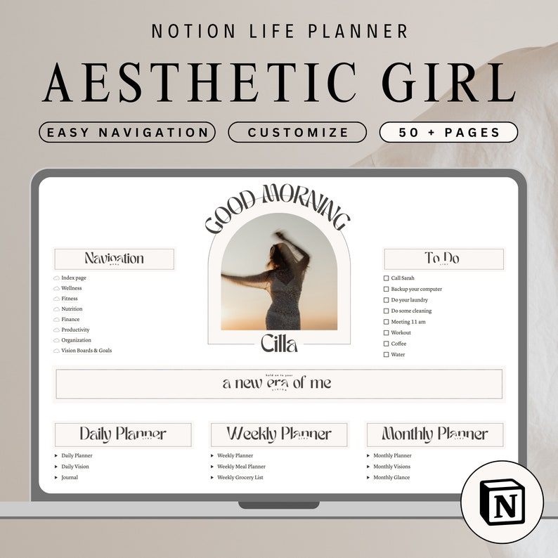 Aesthetic Notion Planner Template 2025 Daily Digital Planner for Notion