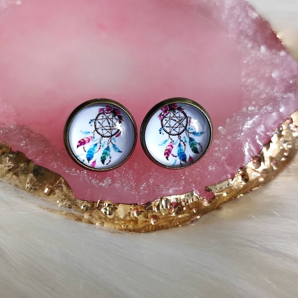 DREAMCATCHER Earrings, Native American Folk Studs, 12mm,