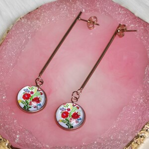 HUNGARIAN FOLK Style Dangle Earrings, Stud Earrings, Cabochon 12mm, (white background)