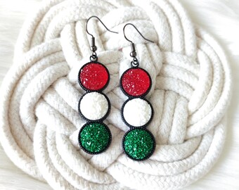 HUNGARIAN TRICOLOR Earrings, Hungarian Flag Dangle Earrings, Red-white-green Druzy Dangles, 12mm cabochon pendant